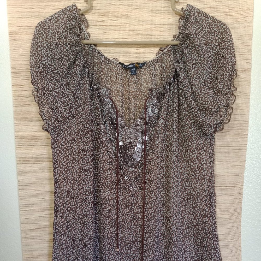 Mocha Floral print sheer blouse